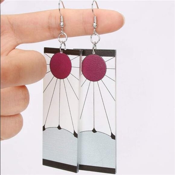 Demon Slayer Tanjiro Hanafuda Earrings - Kimetsu No Yaiba Anime Cosplay Jewelry - Picture 4 of 7